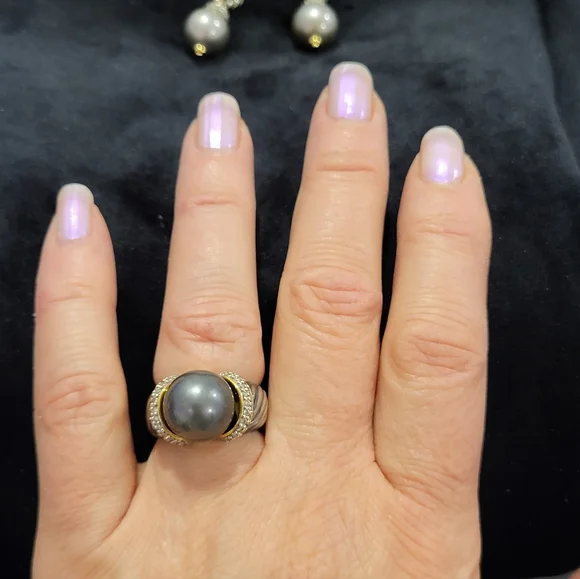 David Yurman Authentic Tahitian Pearl & Diamonds Ring - Picture 4 of 5